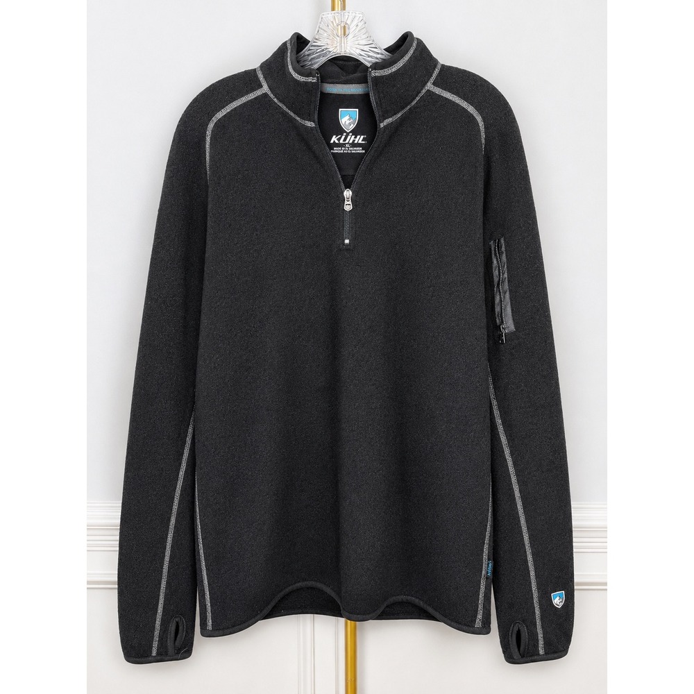 KUHL Alpaca Fleece 1/4 Zip Pullover Men's XL Black Thumbholes Outdoor Hiking